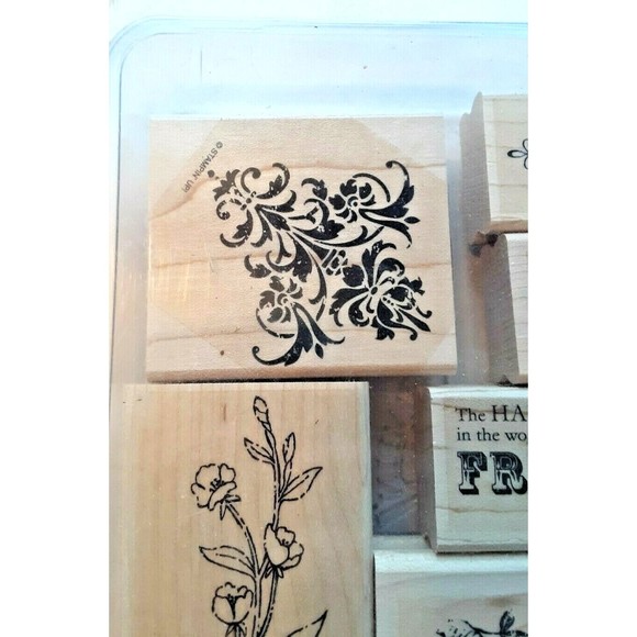 Retired Stampin' Up! "Friends 24-7" Stamp Set Wood Mounted Floral Bird - Picture 2 of 9